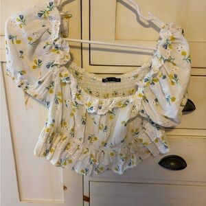 Zara floral puff sleeve crop top